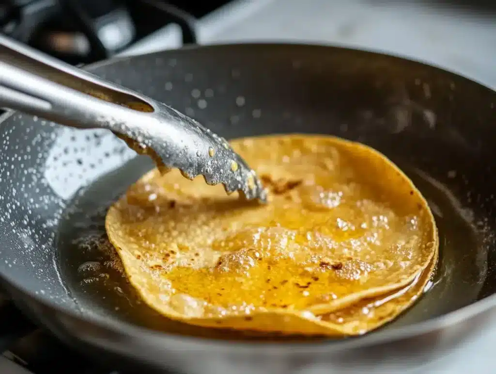 Frying taco shell for strawberry cheesecake tacos