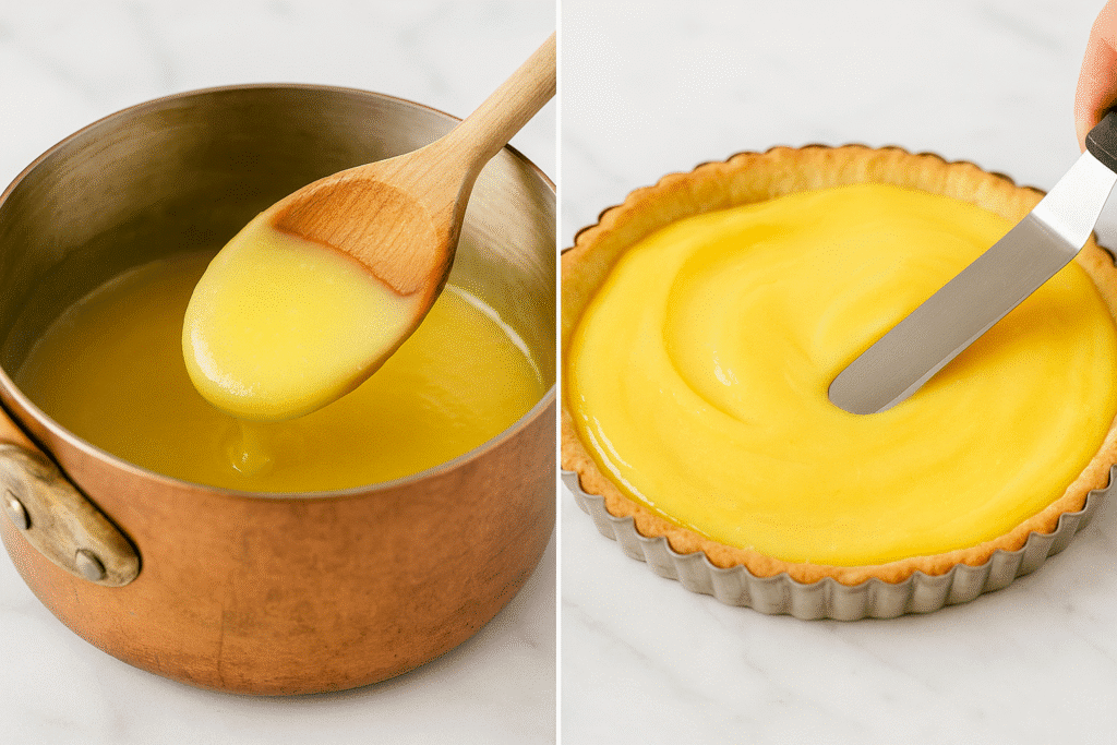 Making lemon curd filling for lemon tart recipe