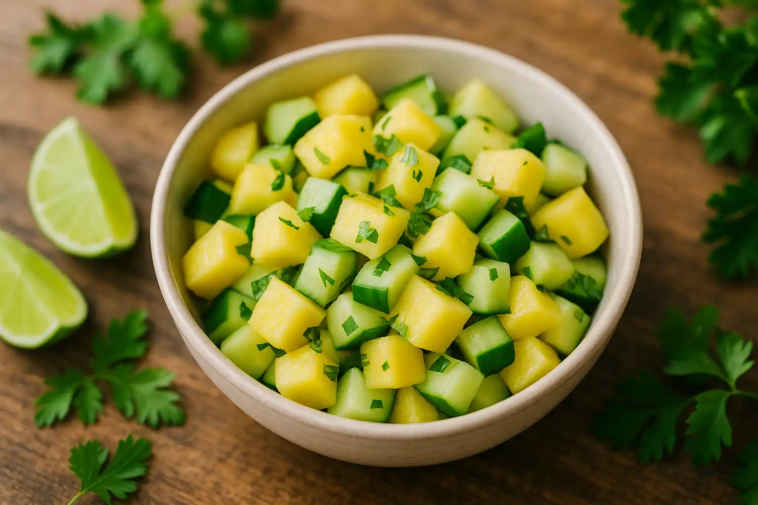 pineapple-cucumber-salad-featured pineapple cucumber salad in summer bowl