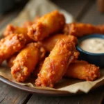 Air fryer buffalo wings with recipe card