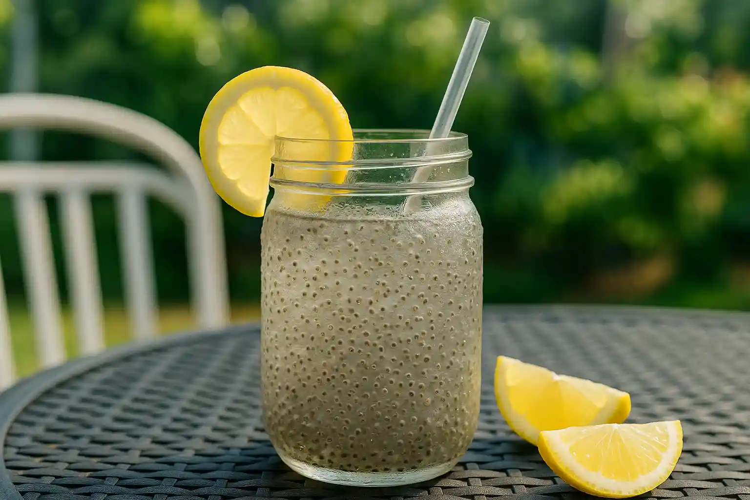chia-seed-water-serving Served chia seed water with lemon