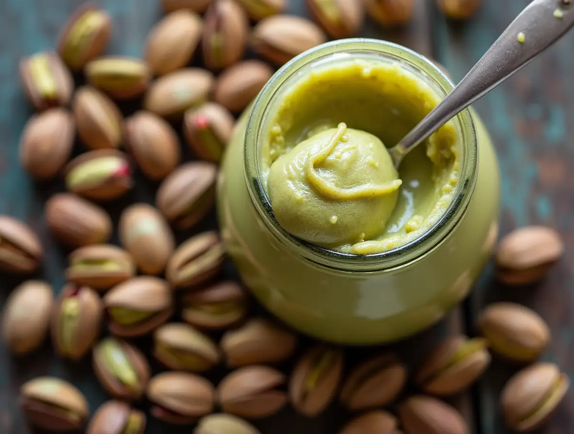 pistachio-butter-jar-featured. creamy pistachio butter in a jar