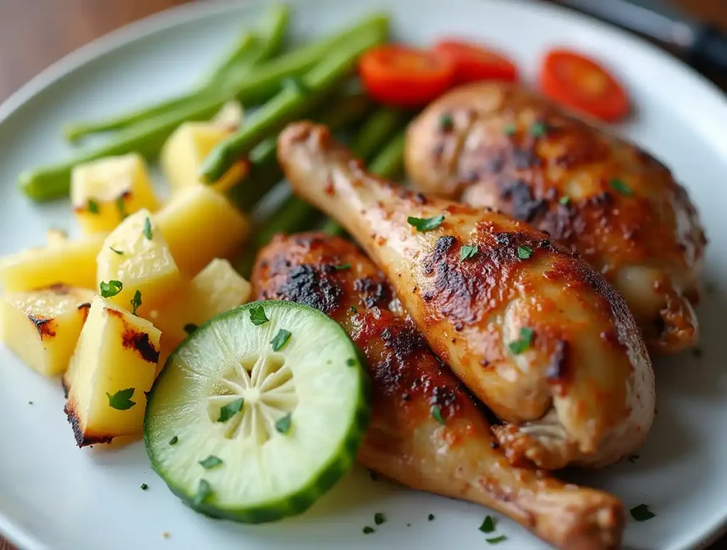 Chicken leg meal with healthy sides
