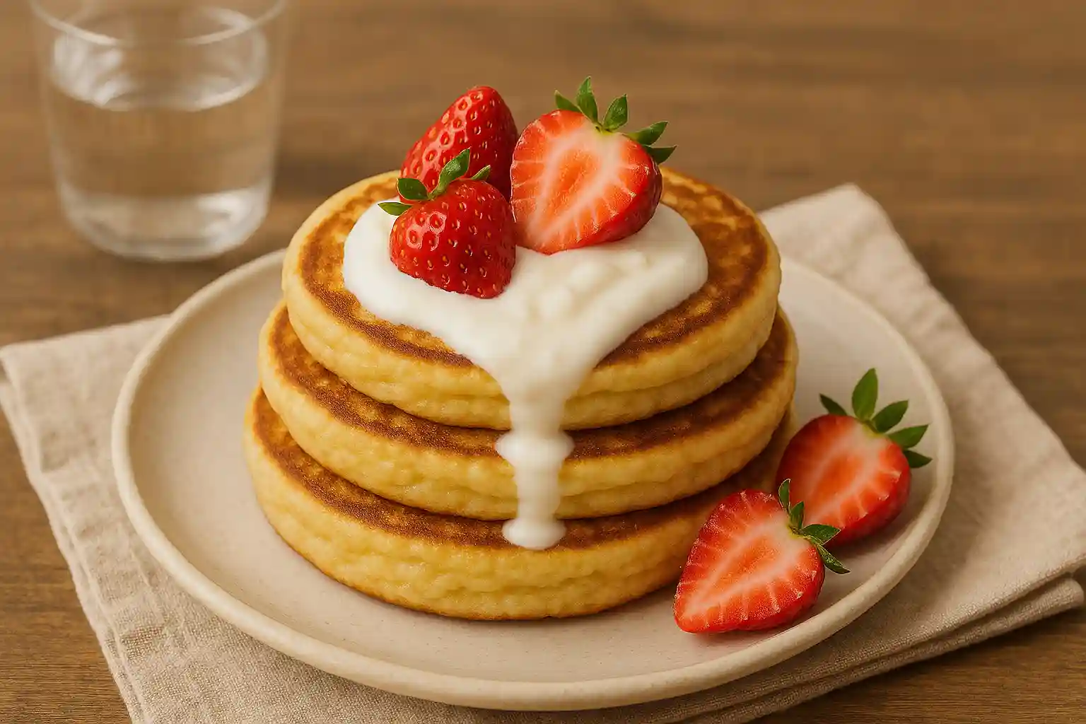 banana-cottage-cheese-pancakes-served Served fluffy banana cottage cheese pancakes with toppings