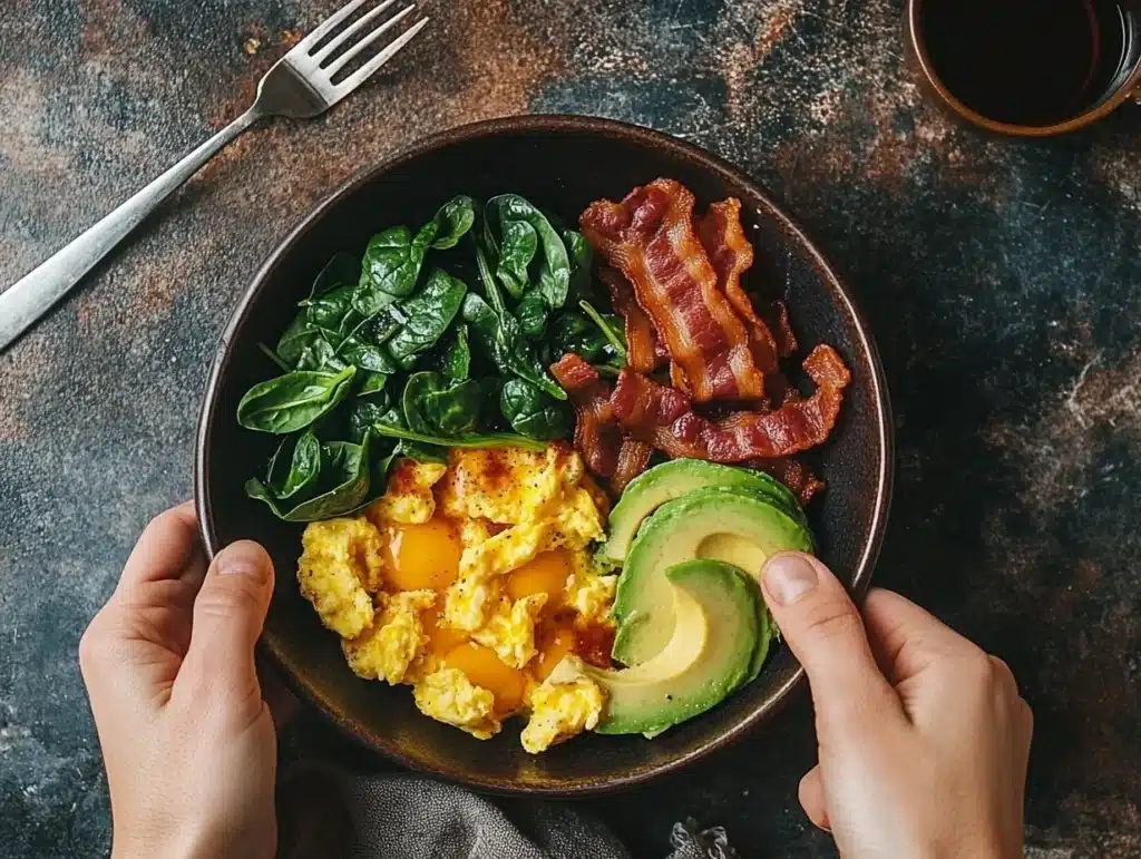 Assembling keto breakfast bowl step