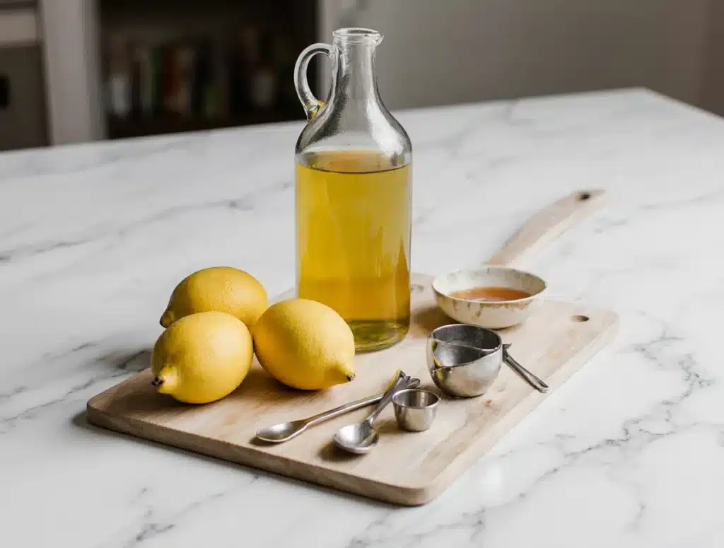 Bottled vs fresh lemon juice with measuring tools