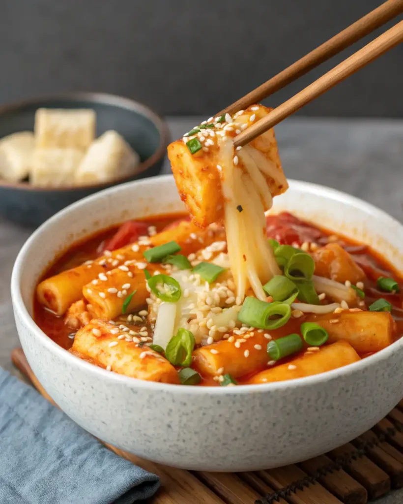 Serving yopokki recipe with cheese topping