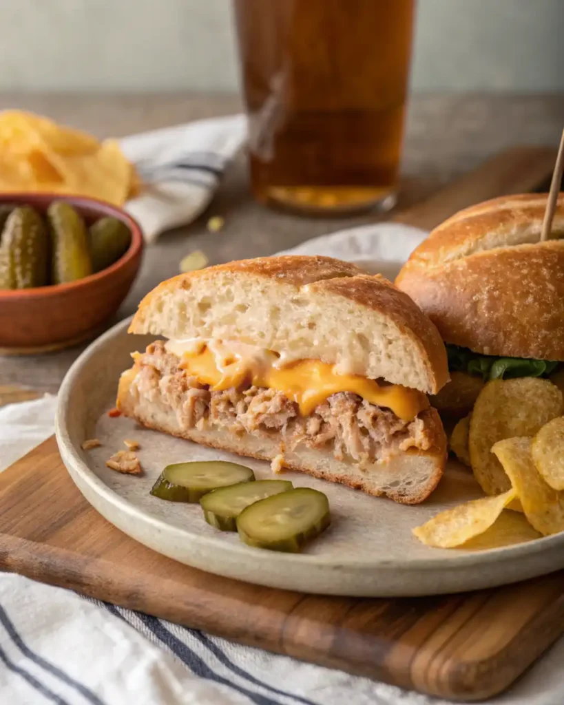 Buffalo Tuna Bun Copycat served with pickles