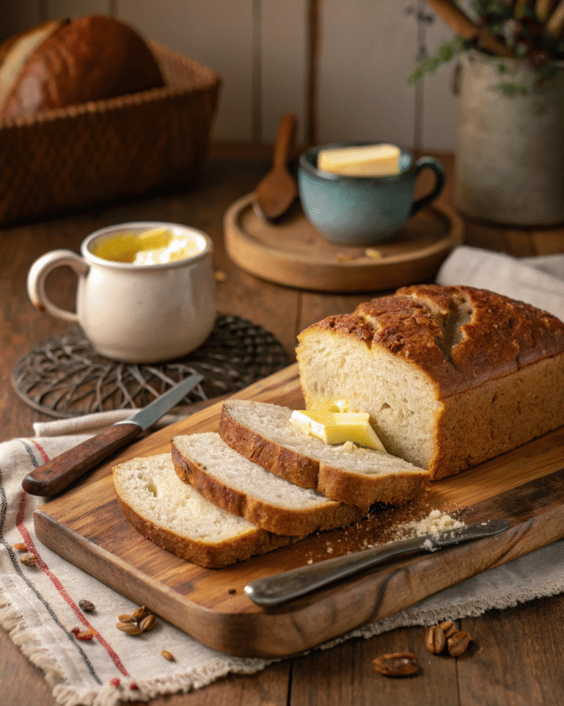 sliced squaw bread with butter
