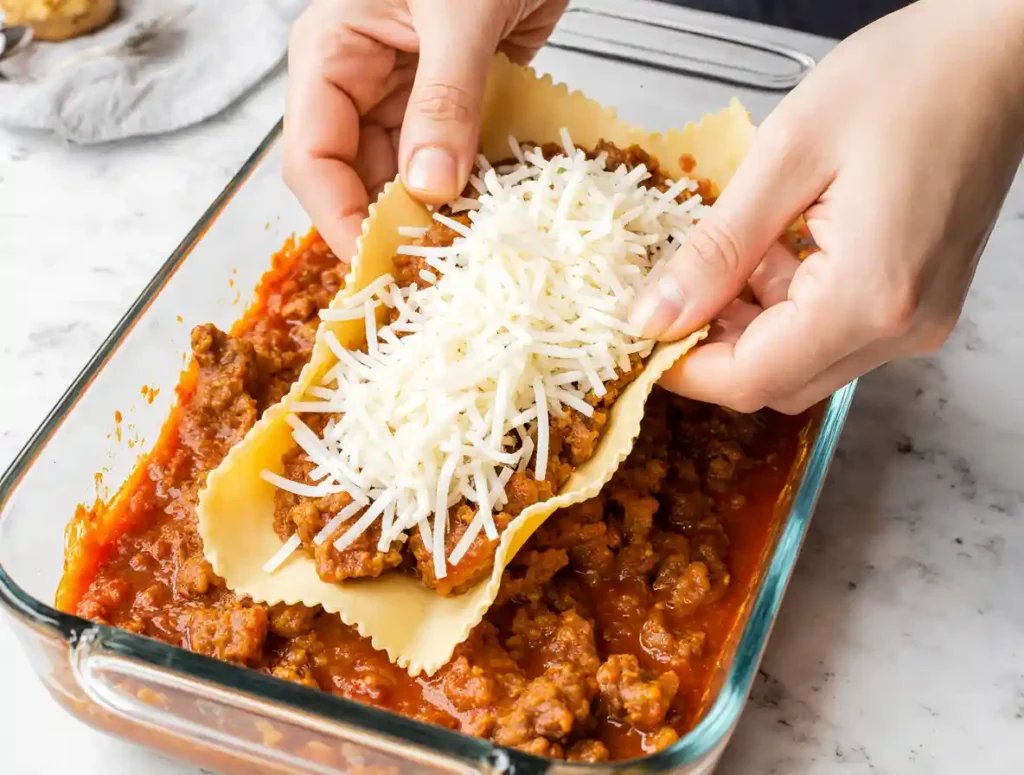Layering San Giorgio lasagna recipe