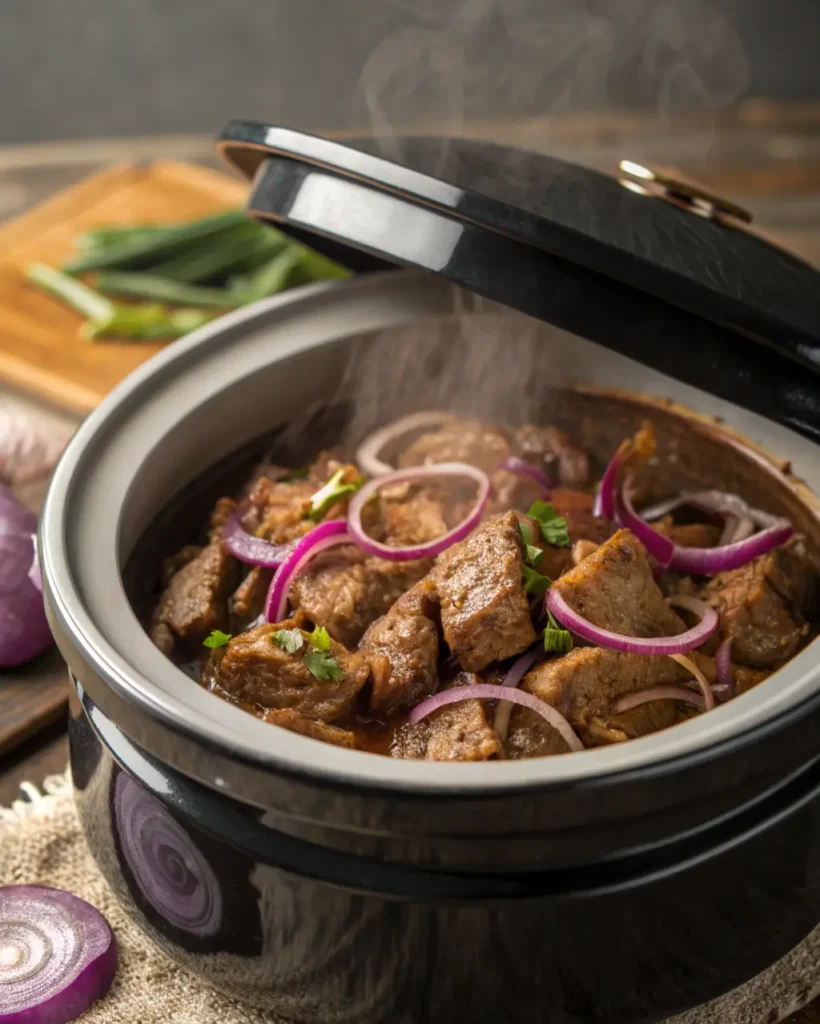 Carne Asada Cooking in Crockpot