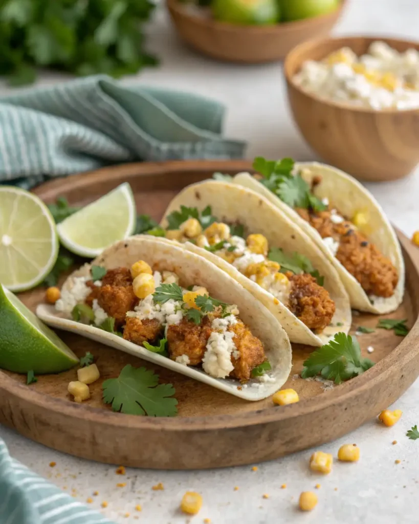 Street corn chicken tacos with toppings