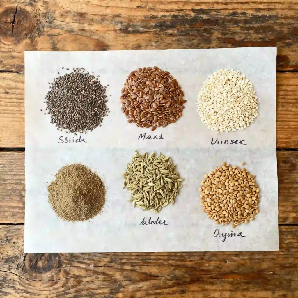 Text: bariatric seed mix ingredients laid out